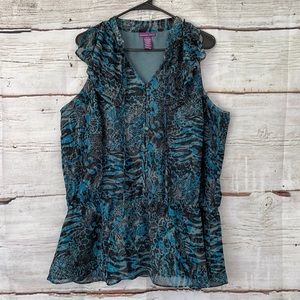 Beverly Drive Sleeveless Blouse Size 16-18W Blue and Black